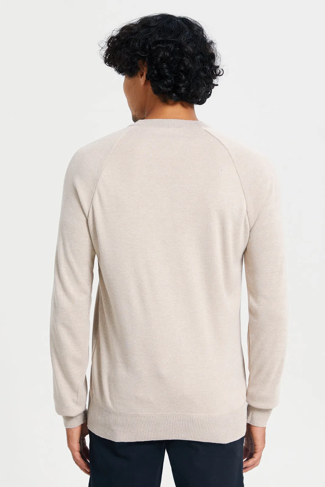 Men Beige Crew Neck Pullover sold by Redtag product image thumbnail 3