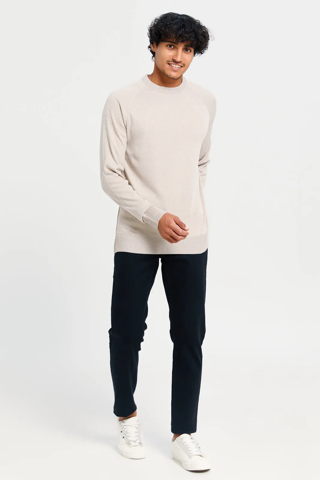 Men Beige Crew Neck Pullover sold by Redtag product image thumbnail 2