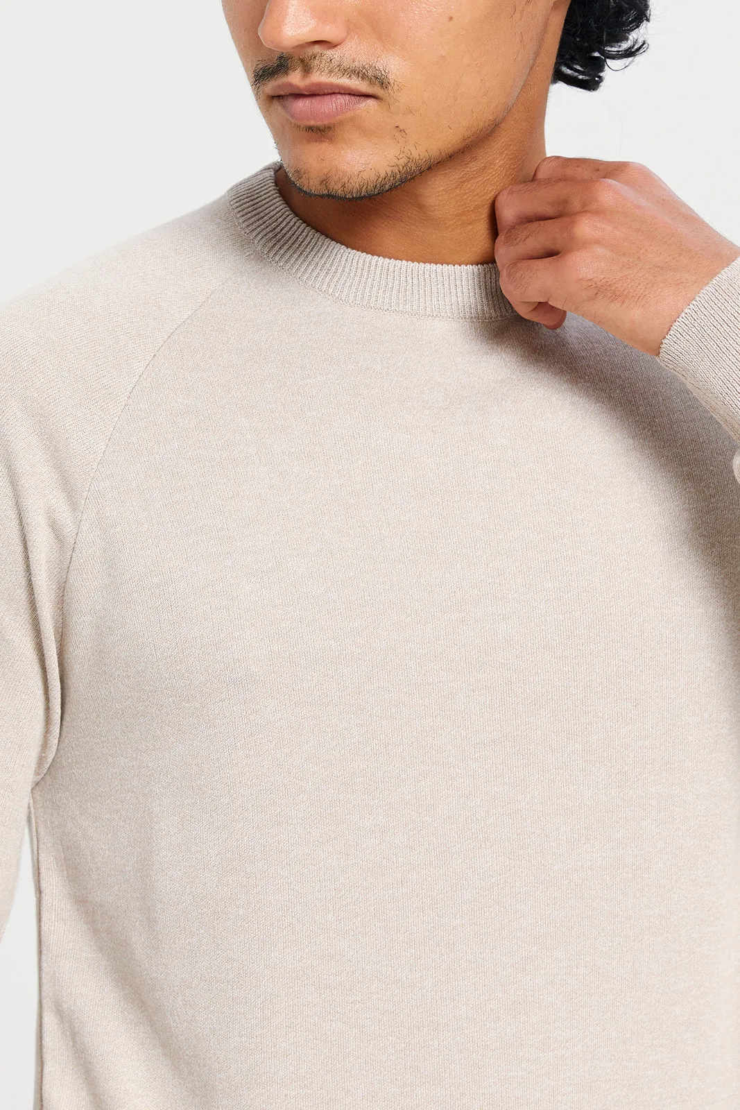 Men Beige Crew Neck Pullover sold by Redtag product image thumbnail 4