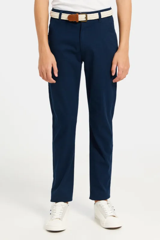 Senior Boys Navy Belted Casual Trouser sold by Redtag