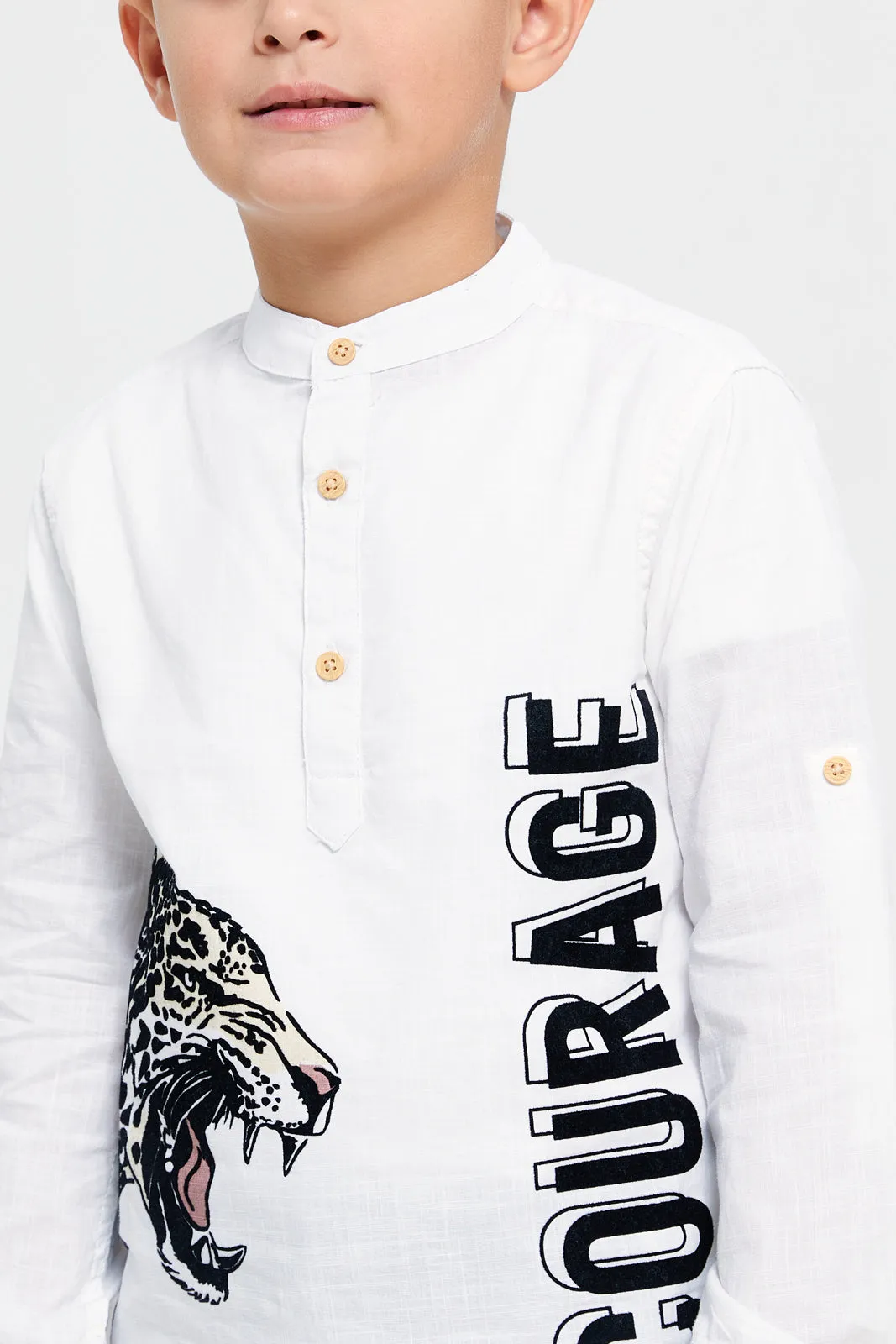 Boys Junior White Flock Leopard Print Long Sleeve Shirt sold by Redtag product image thumbnail 4