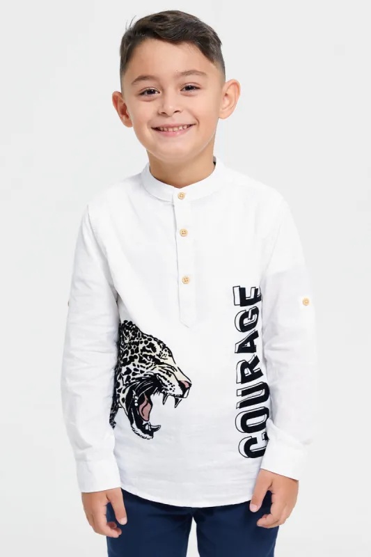 Boys Junior White Flock Leopard Print Long Sleeve Shirt sold by Redtag