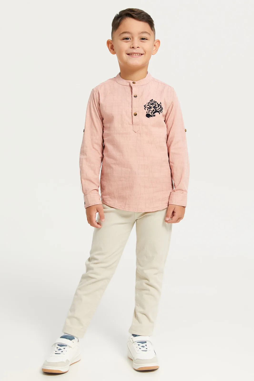 Boys Junior Pink Flock Eagle Print Long Sleeve Shirt sold by Redtag product image thumbnail 2