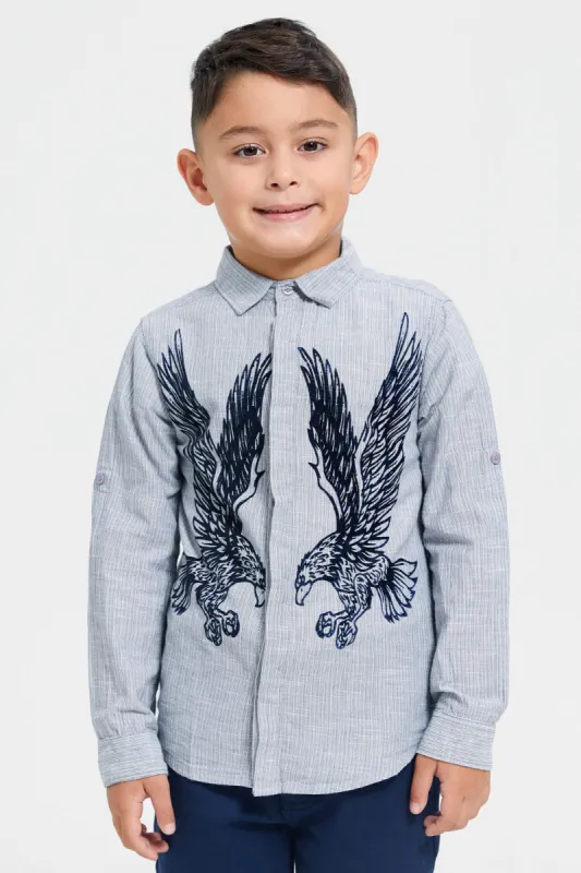 Boys Junior Grey Flock Tiger Print Long Sleeve Shirt sold by Redtag