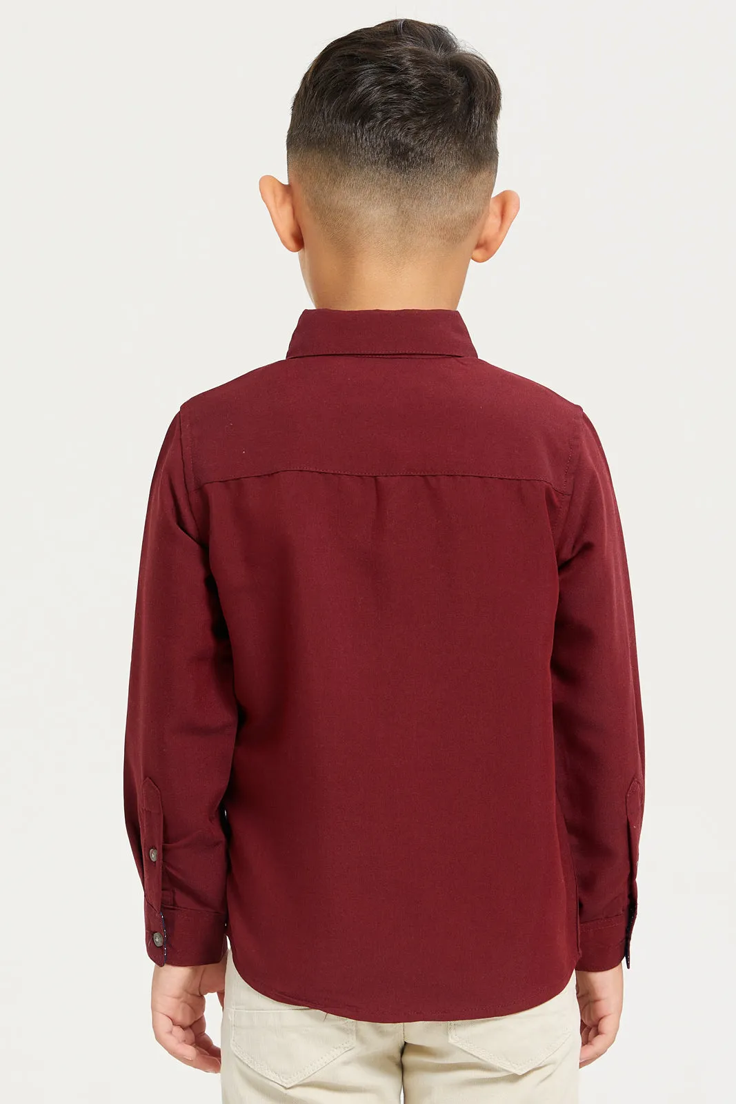 Boys Junior Burgundy Plain Trimmed Shirt sold by Redtag product image thumbnail 3