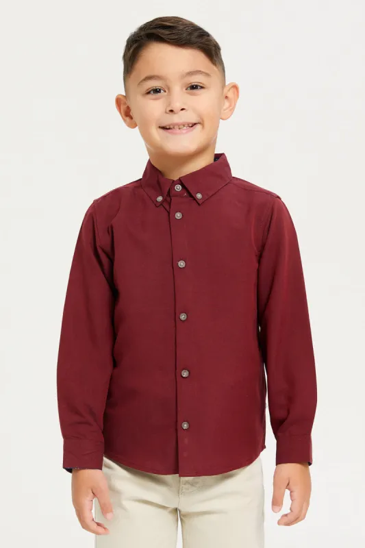 Boys Junior Burgundy Plain Trimmed Shirt made by Redtag