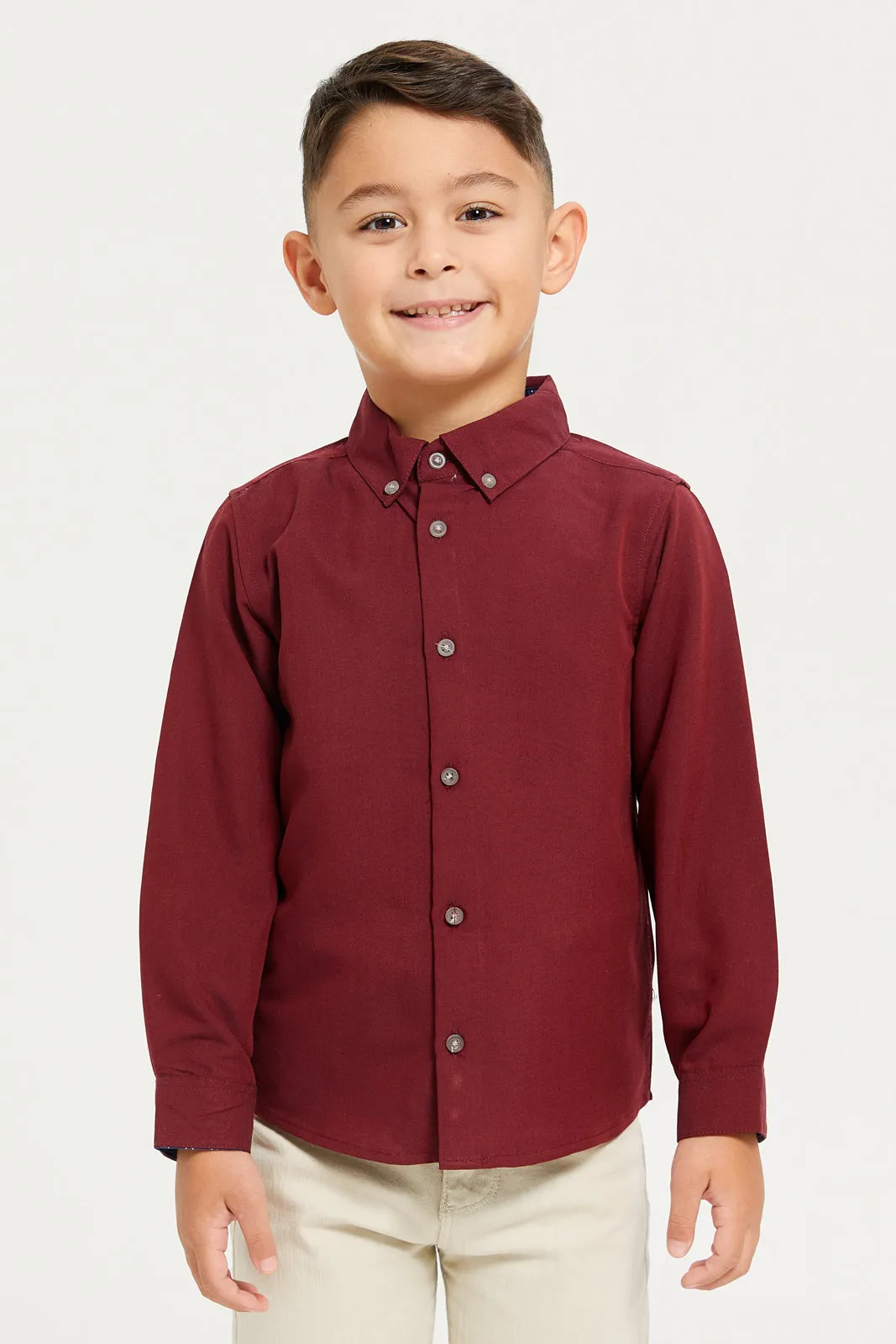 Boys Junior Burgundy Plain Trimmed Shirt sold by Redtag
