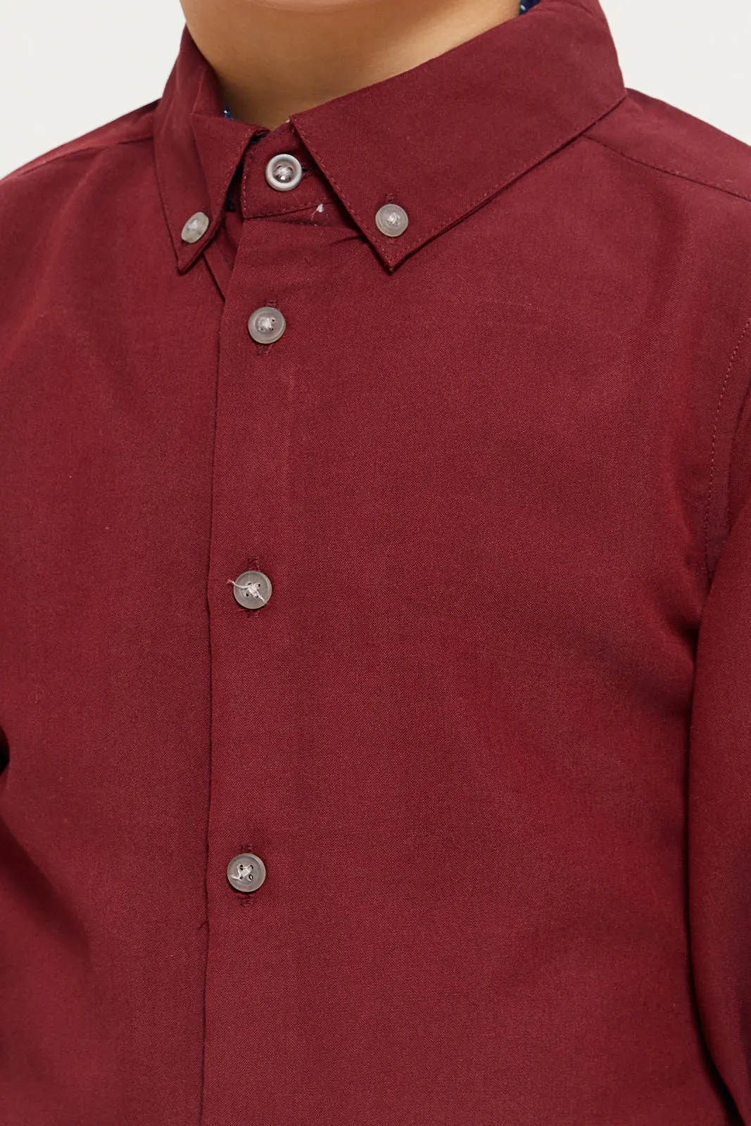 Boys Junior Burgundy Plain Trimmed Shirt sold by Redtag product image thumbnail 4
