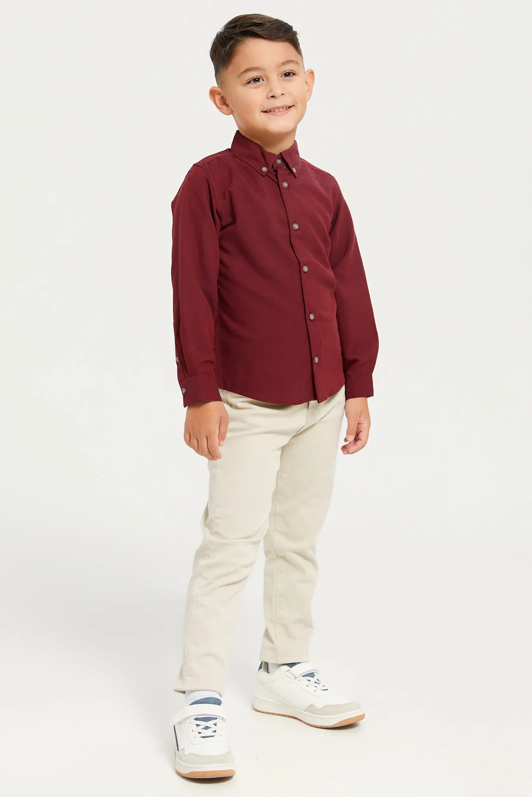 Boys Junior Burgundy Plain Trimmed Shirt sold by Redtag product image thumbnail 2