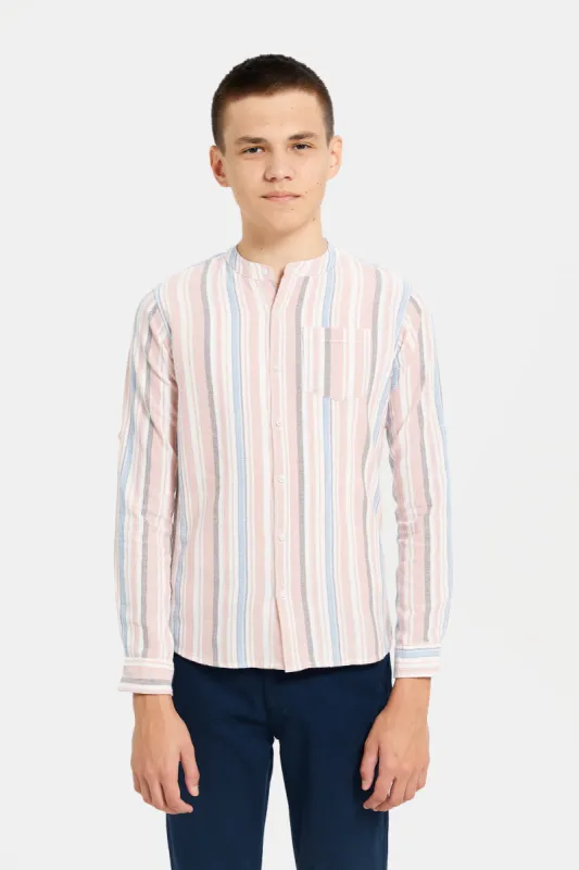Senior Boys Assorted Stripe Mandarin Collar Shirt sold by Redtag