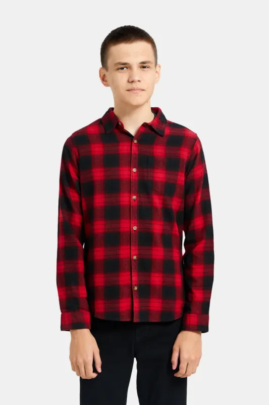 Senior Boys Red And Black Basic Flannel Shirt sold by Redtag