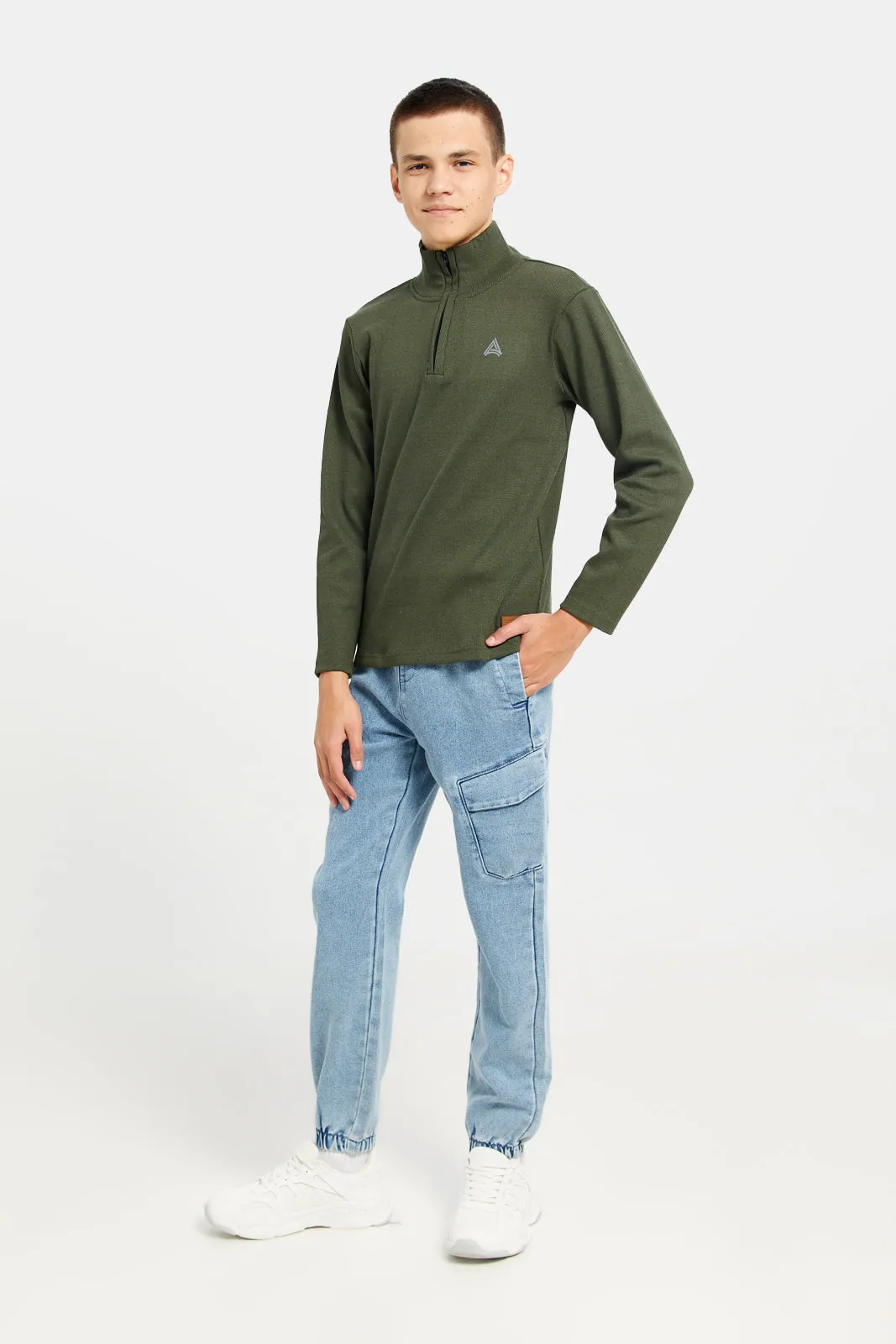 Senior Boys Olive High Neck T-Shirt sold by Redtag product image thumbnail 2