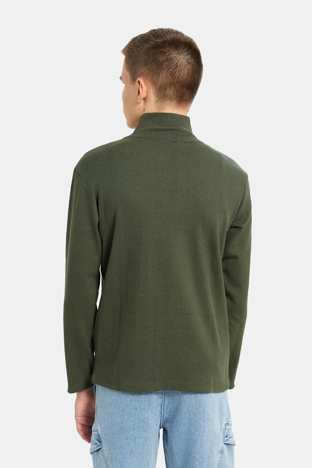 Senior Boys Olive High Neck T-Shirt sold by Redtag product image thumbnail 3