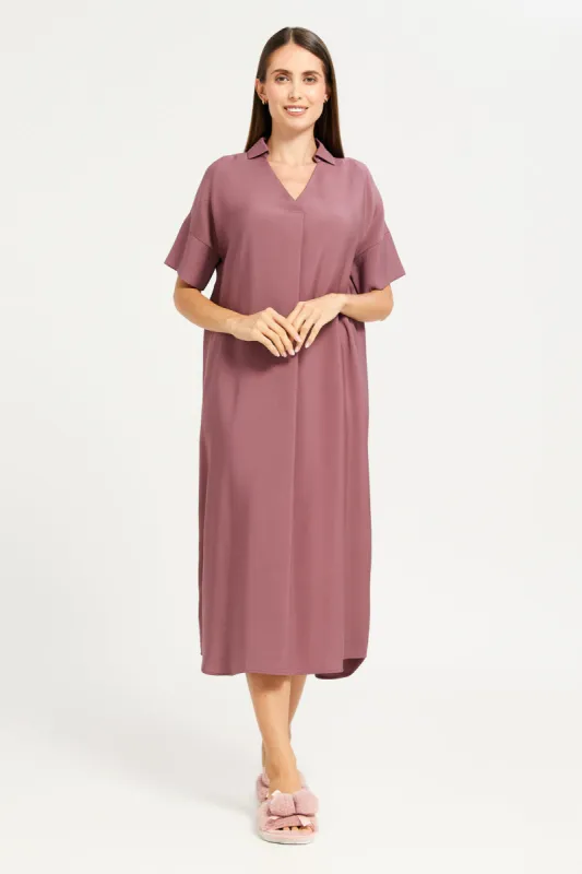 Women Burgundy Kaftan Dress sold by Redtag