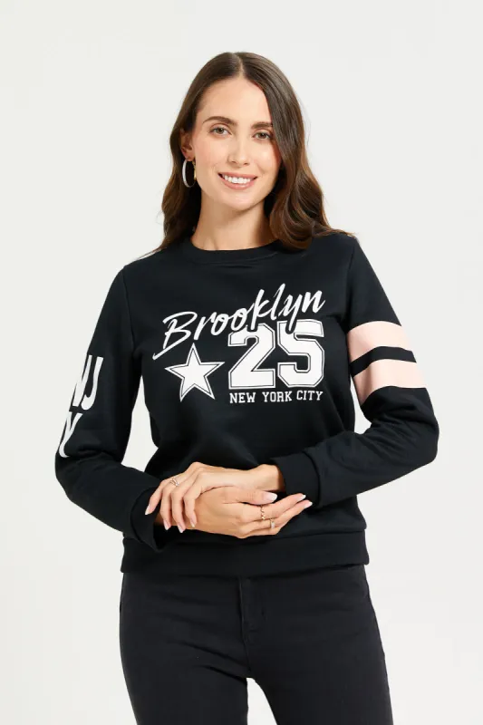 Women Black Printed Sweatshirt sold by Redtag