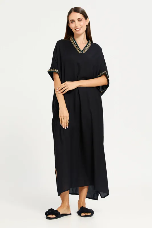 Women Black Embellished Kaftan Nightgown sold by Redtag