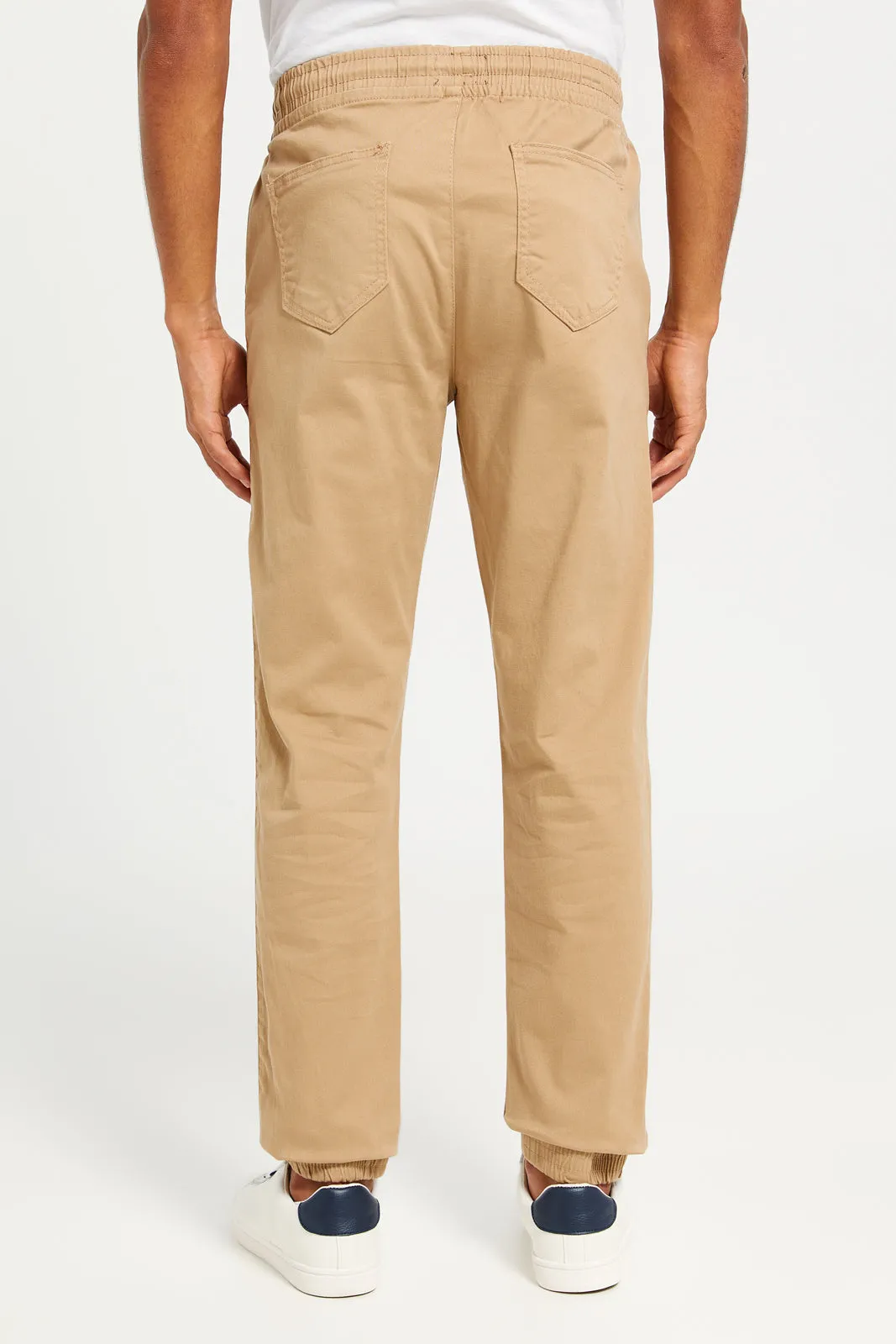 Men Beige Solid Twill Jogger sold by Redtag product image thumbnail 3