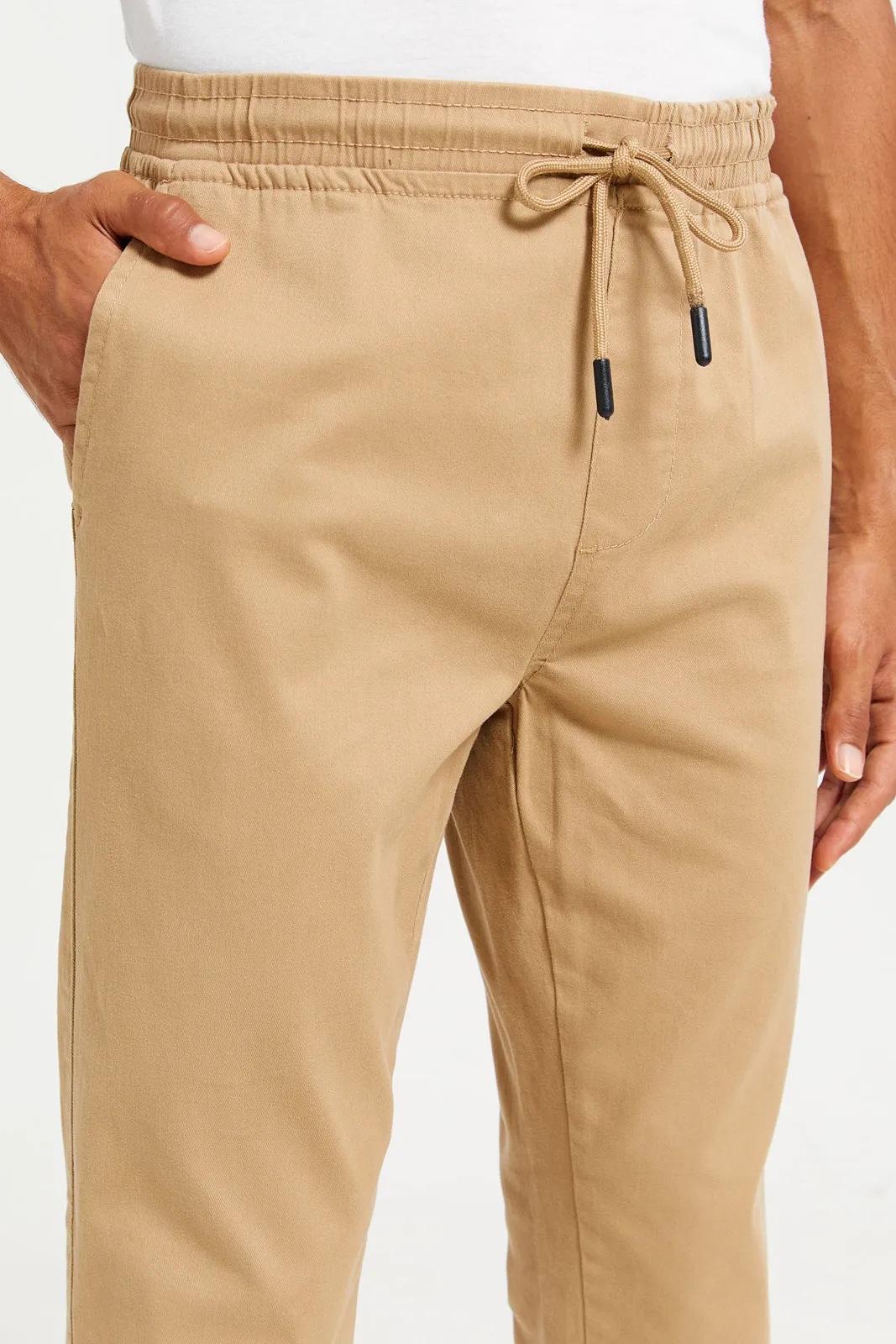 Men Beige Solid Twill Jogger sold by Redtag product image thumbnail 4
