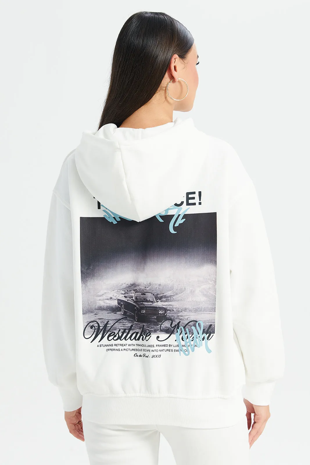 Women Cream Printed Zip Through Hooded Sweatshirts sold by Redtag product image thumbnail 3