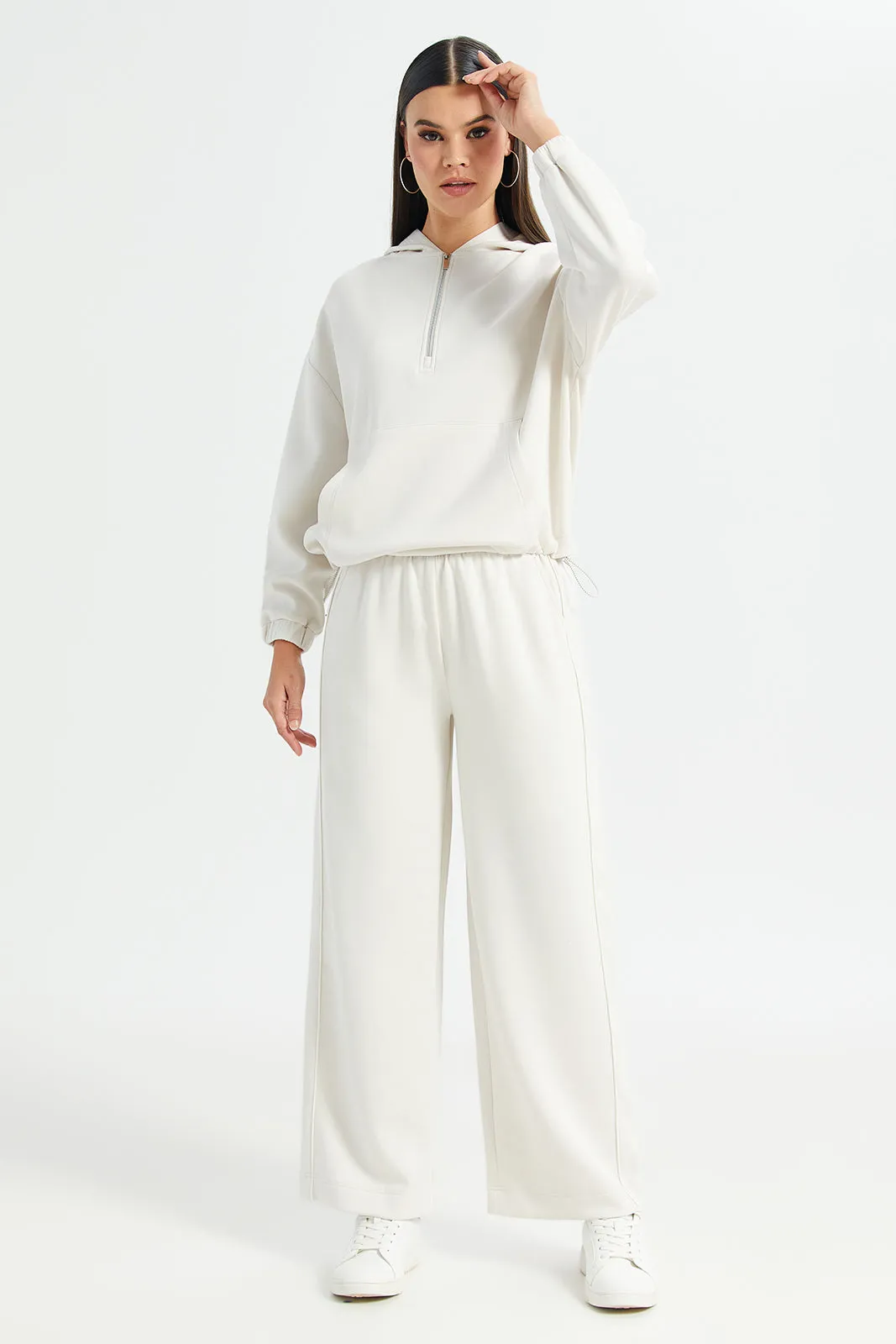 Women Ivory Hooded Sweatshirt With Puller Detail sold by Redtag product image thumbnail 2