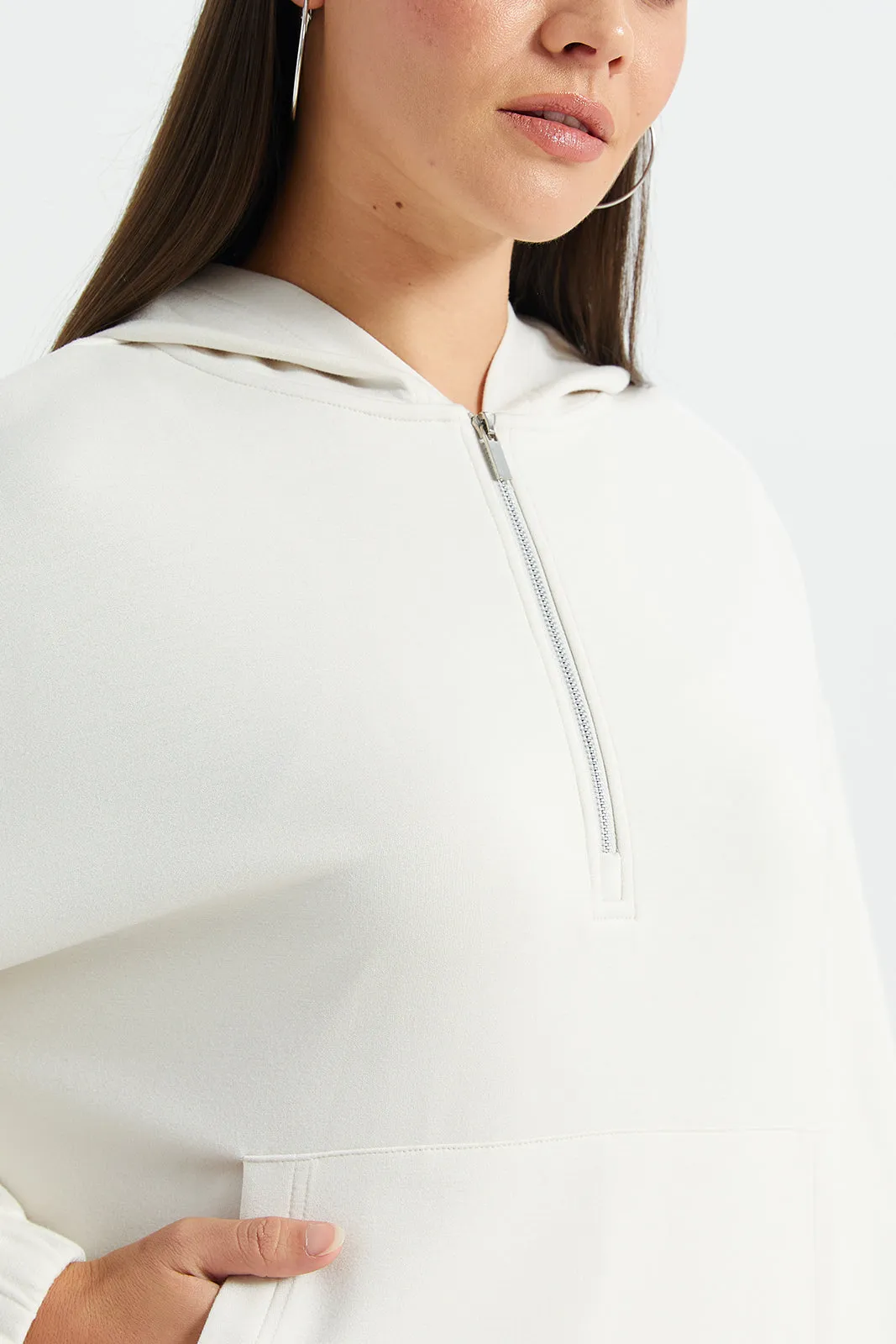 Women Ivory Hooded Sweatshirt With Puller Detail sold by Redtag product image thumbnail 4