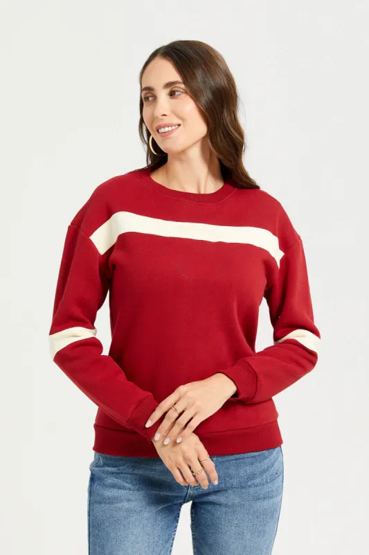 Women Burgundy Embellished Sweatshirt sold by Redtag