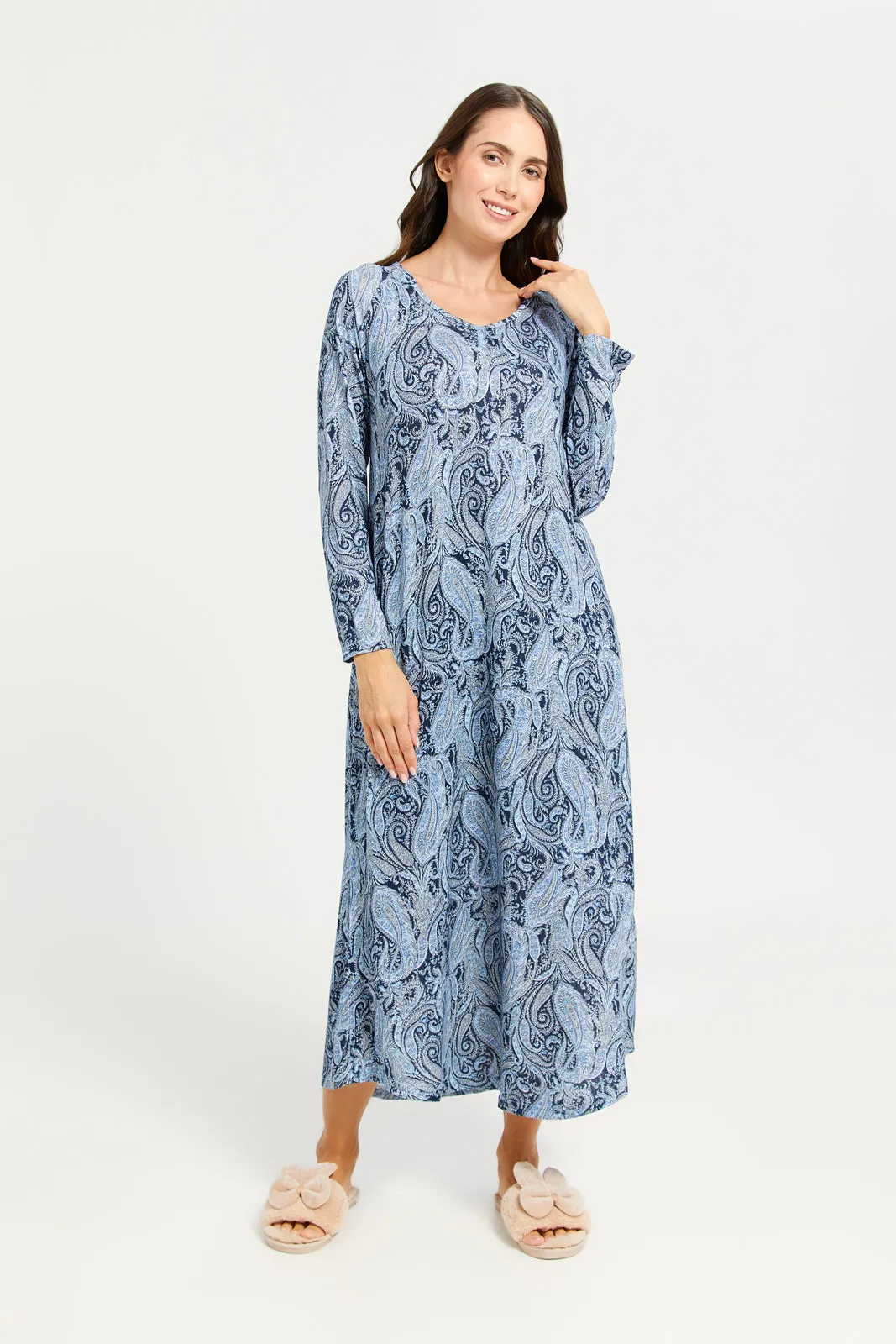 Women Blue Printed Nightgown sold by Redtag