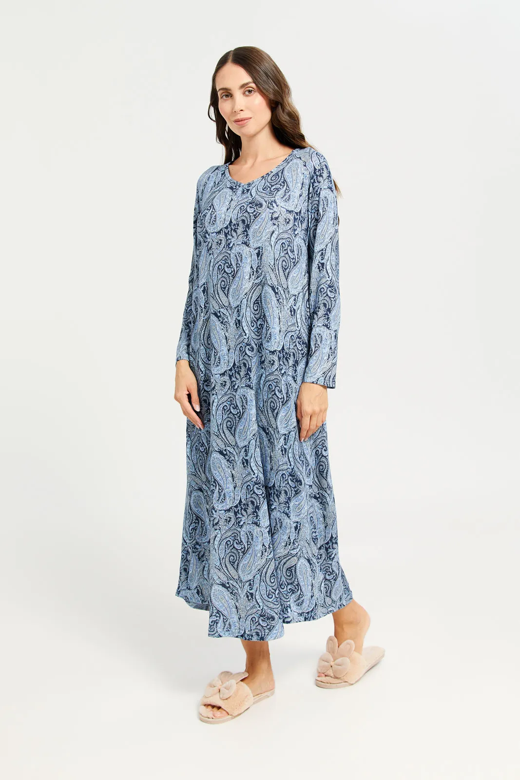 Women Blue Printed Nightgown sold by Redtag product image thumbnail 4