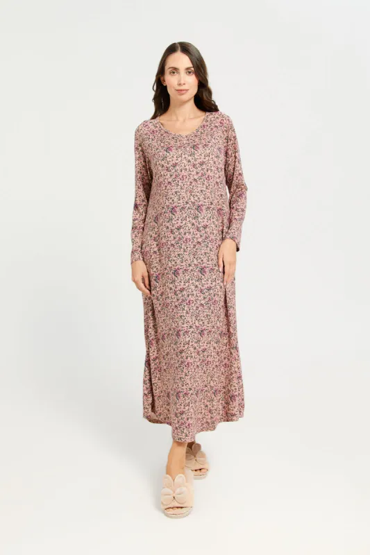 Women Pink Printed Nightgown sold by Redtag