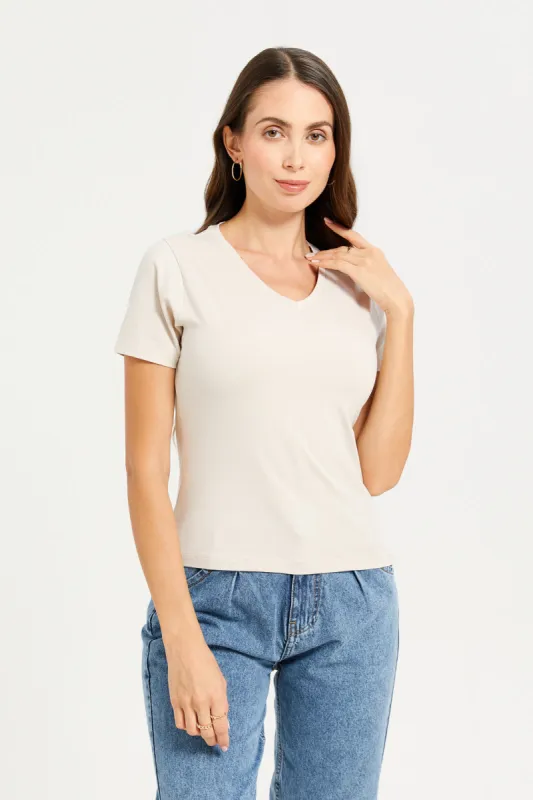 Women Beige Basic T-Shirt sold by Redtag