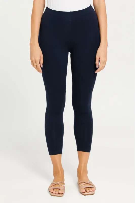Women Navy Cropped Leggings sold by Redtag