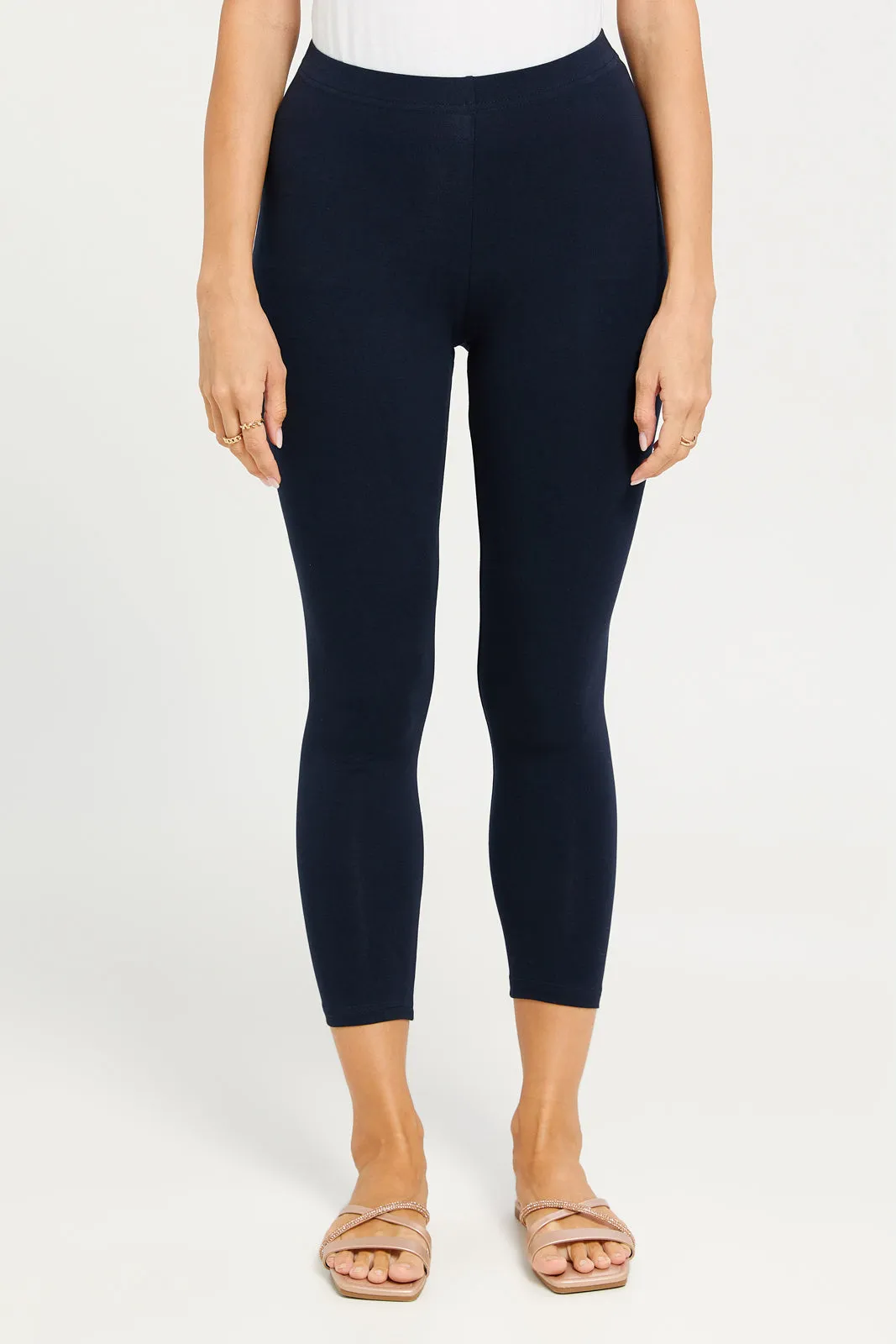 Women Navy Cropped Leggings sold by Redtag