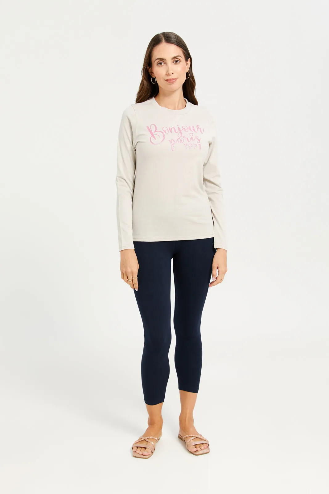 Women Navy Cropped Leggings sold by Redtag product image thumbnail 2