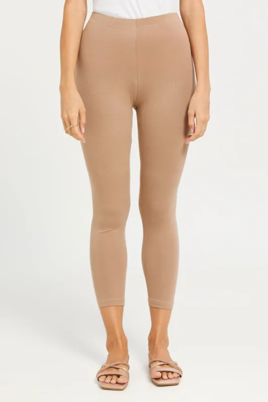 Women Taupe Cropped Leggings sold by Redtag