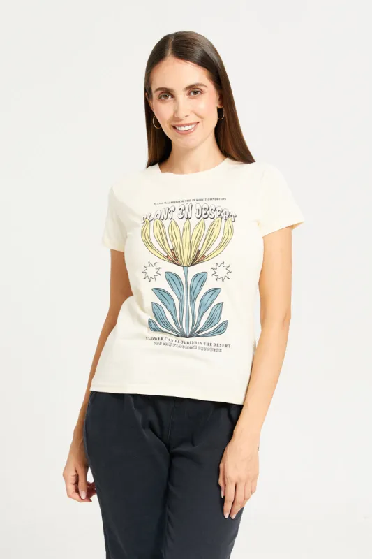 Women Beige Graphic T-Shirt sold by Redtag