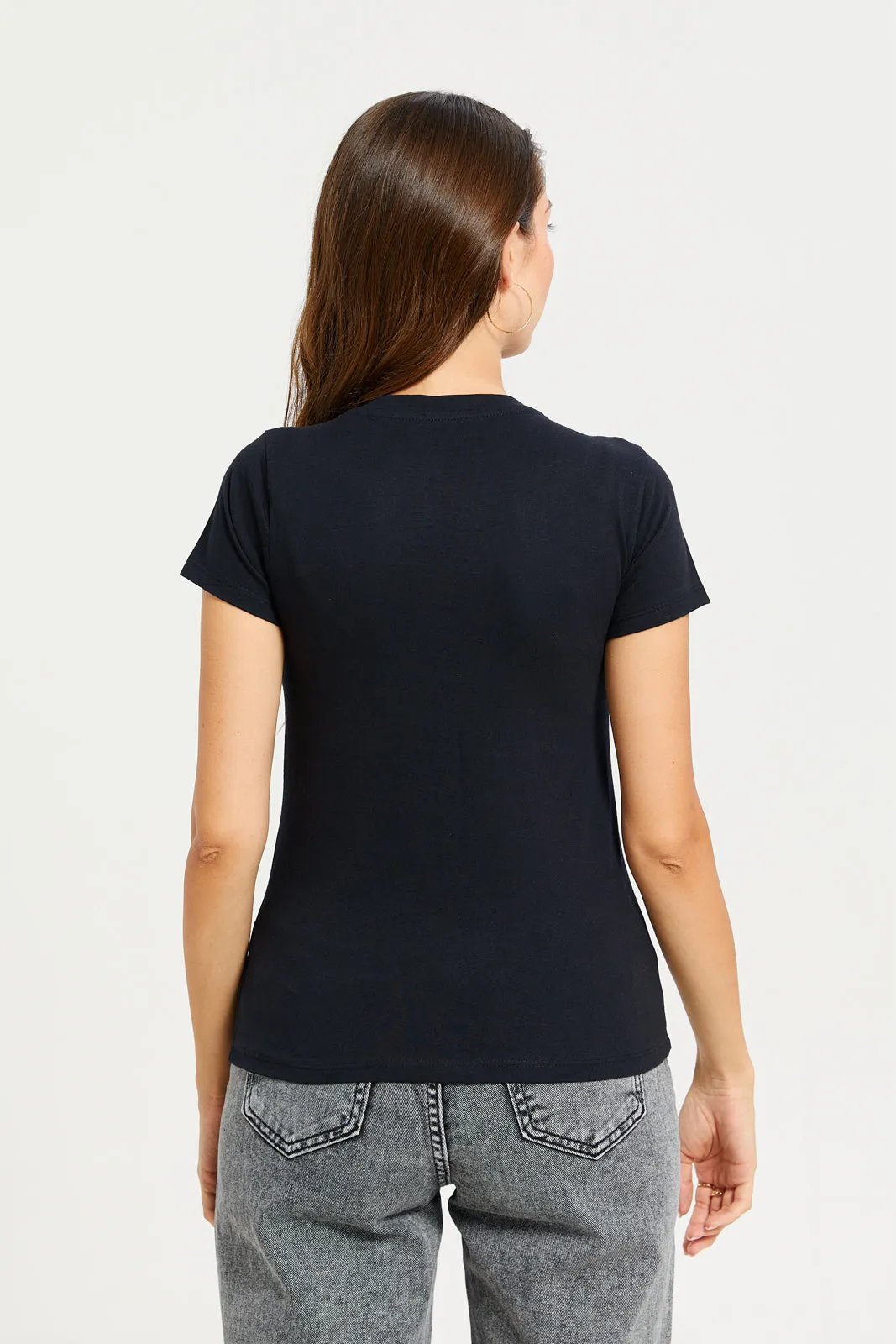 Women Black Foil Printed T-Shirt sold by Redtag product image thumbnail 3