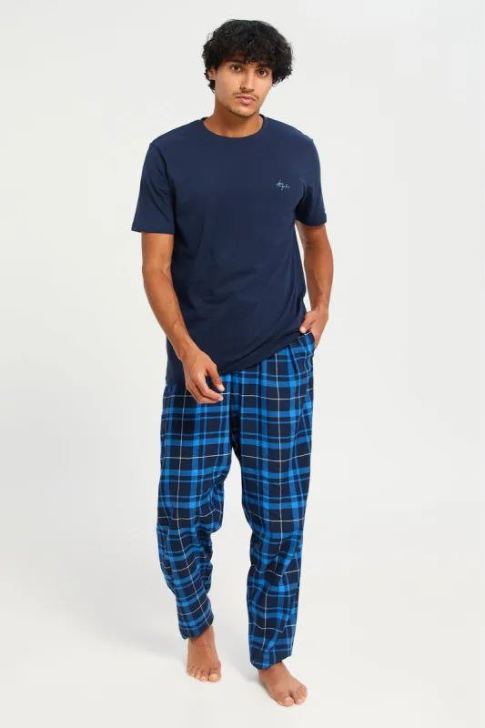 Men Navy Checkered Pyjama Set (2 Piece) sold by Redtag