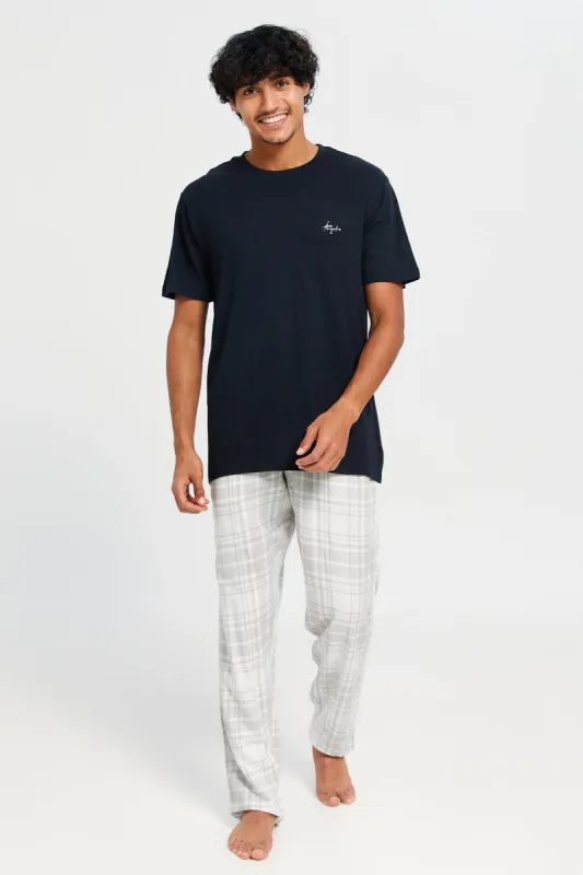 Men Black And Grey Checkered Pyjama Set (2 Piece) sold by Redtag