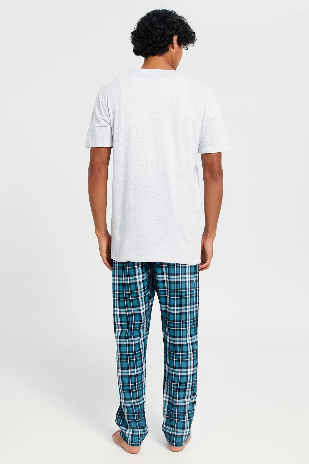 Men Grey And Blue Checkered Pyjama Set (2 Piece) sold by Redtag product image thumbnail 4