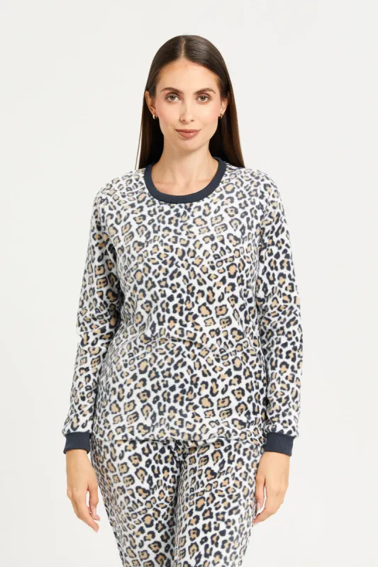 Women Beige leopard print long-sleeved pyjamas Set (2 Piece) sold by Redtag