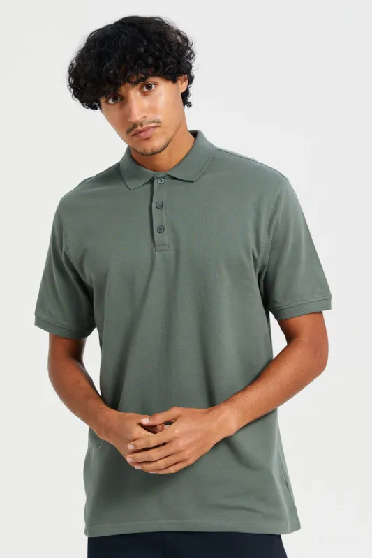 Men Olive Basic Polo Shirt sold by Redtag