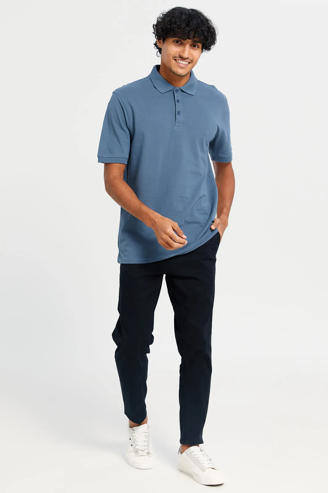 Men Blue Basic Polo Shirt sold by Redtag product image thumbnail 2