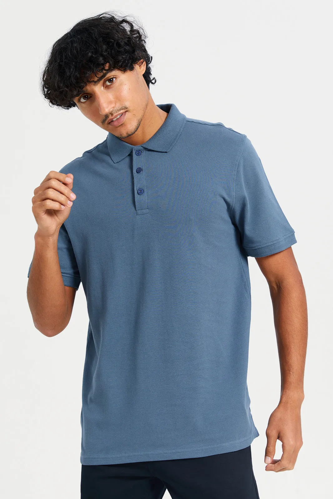 Men Blue Basic Polo Shirt sold by Redtag