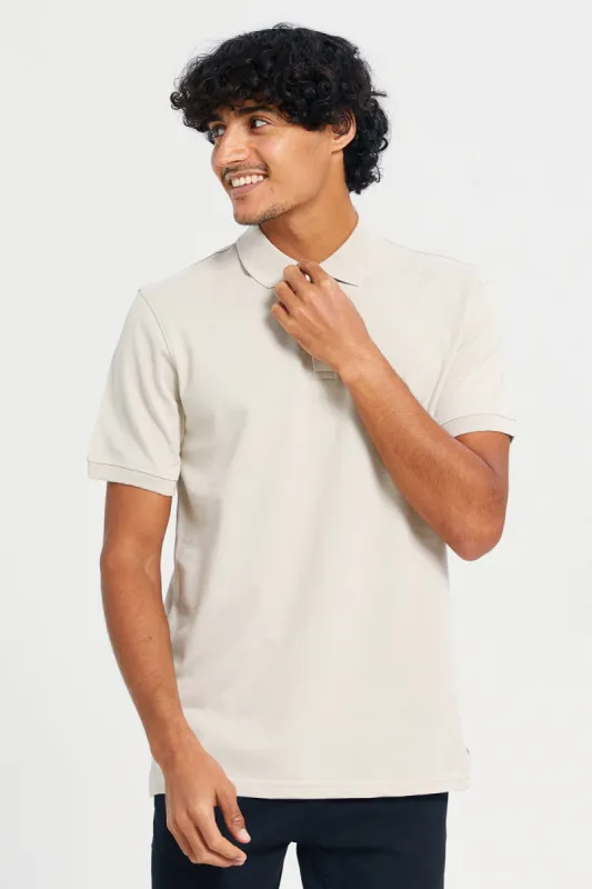 Men Beige Basic Polo Shirt sold by Redtag