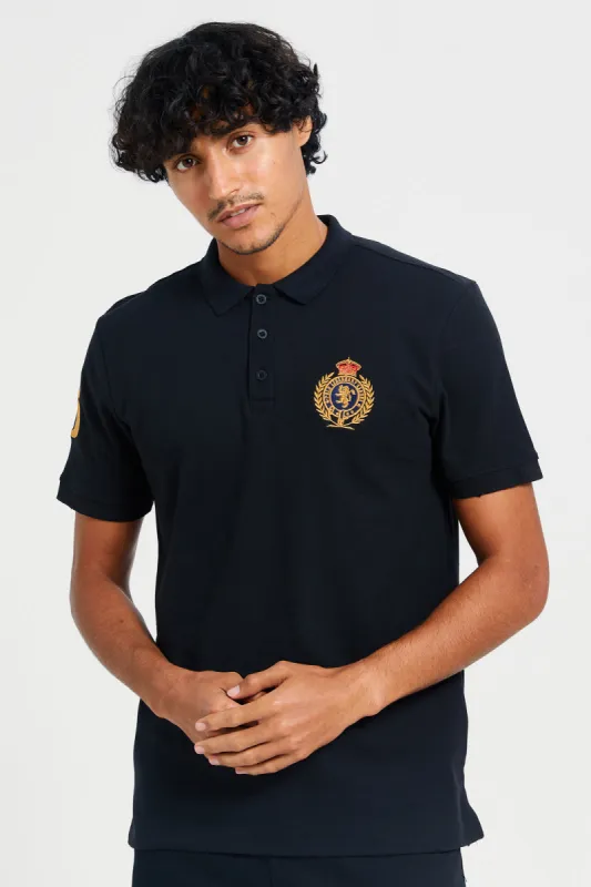 Men Black Embroidered Polo Shirt sold by Redtag