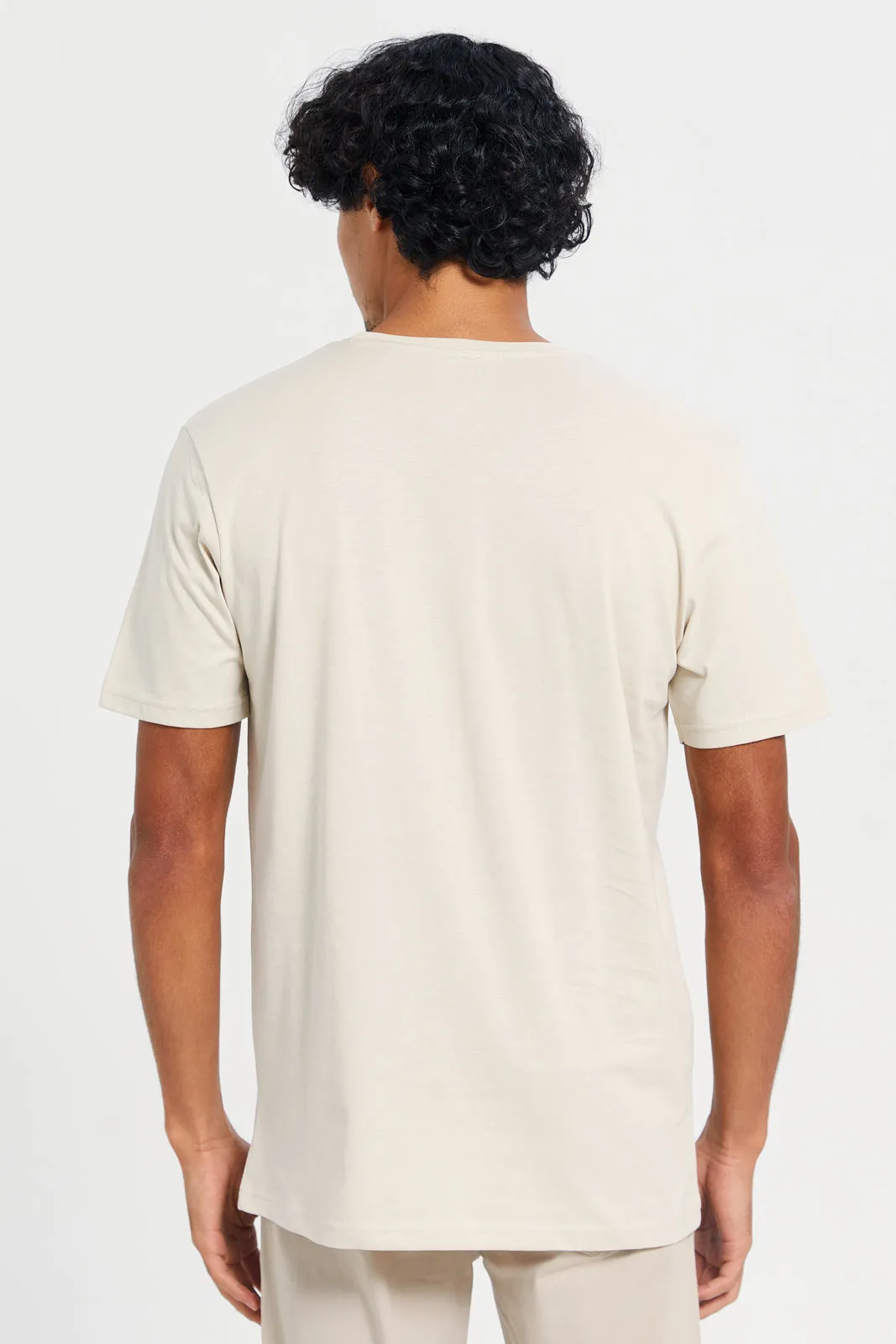 Men Beige Basic T-Shirt sold by Redtag product image thumbnail 3