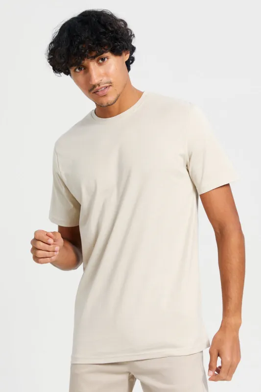 Men Beige Basic T-Shirt sold by Redtag