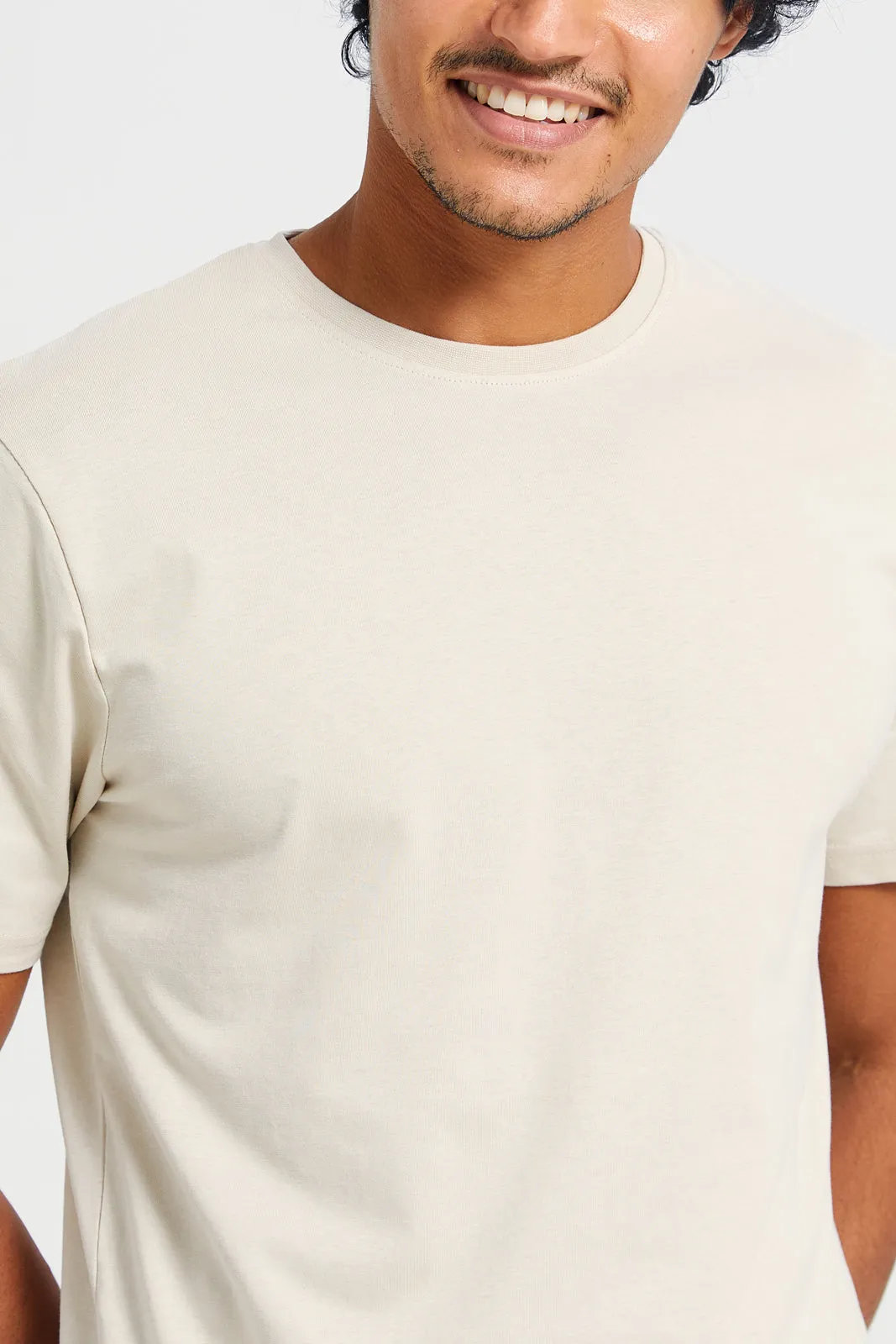Men Beige Basic T-Shirt sold by Redtag product image thumbnail 4