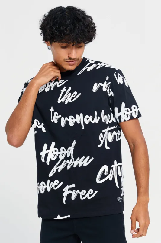 Men Black Printed T-Shirt sold by Redtag