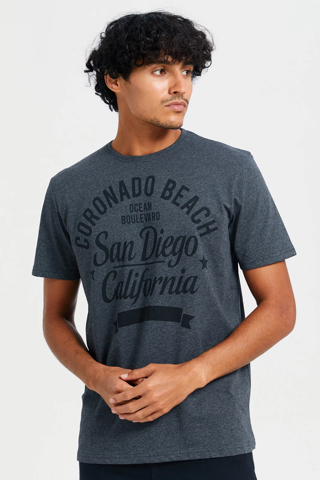 Men Charcoal Graphic T-Shirt sold by Redtag